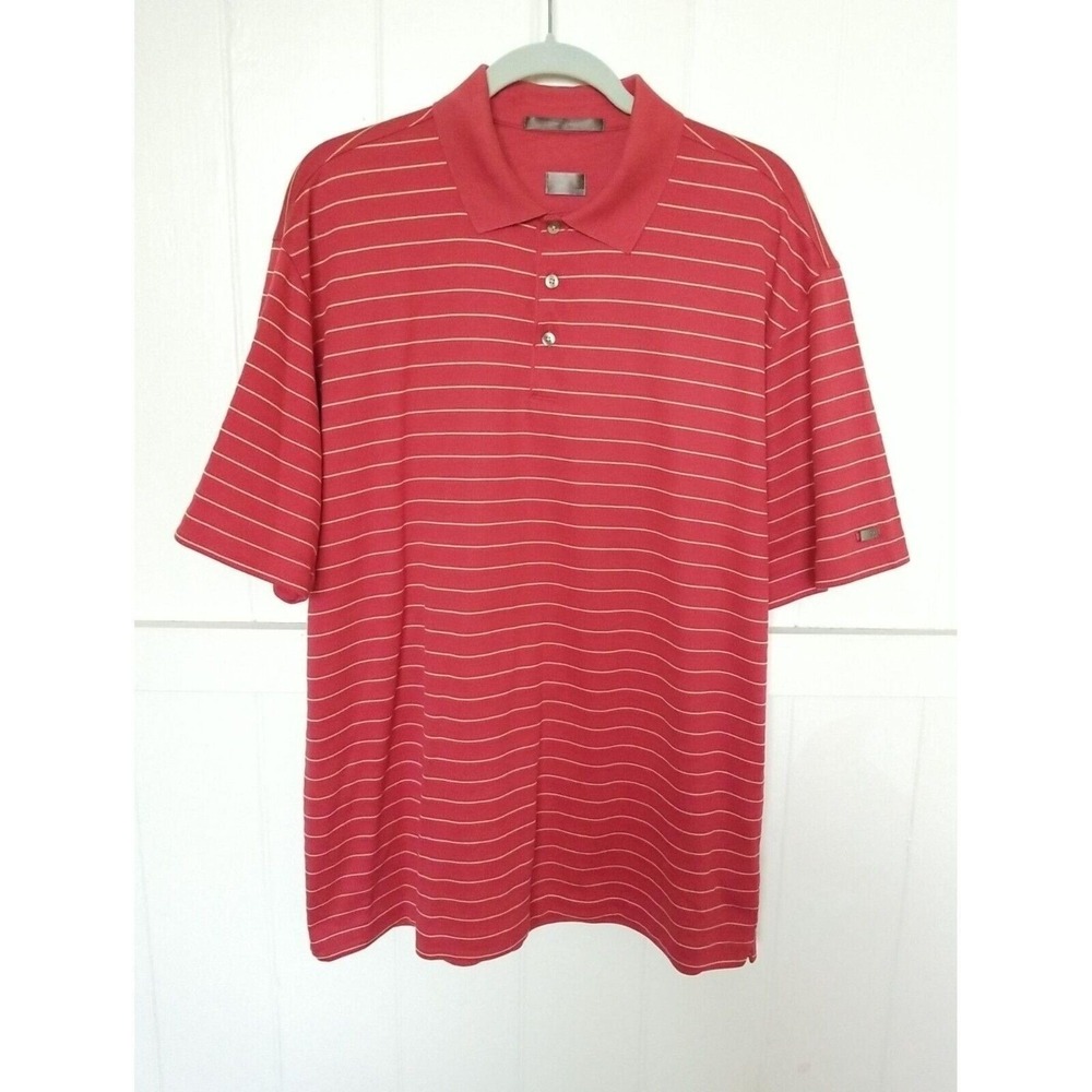 Nike Shirt TIGER WOODS COLLECTION Polo Golf Men's Large Red Striped Short Sleeve